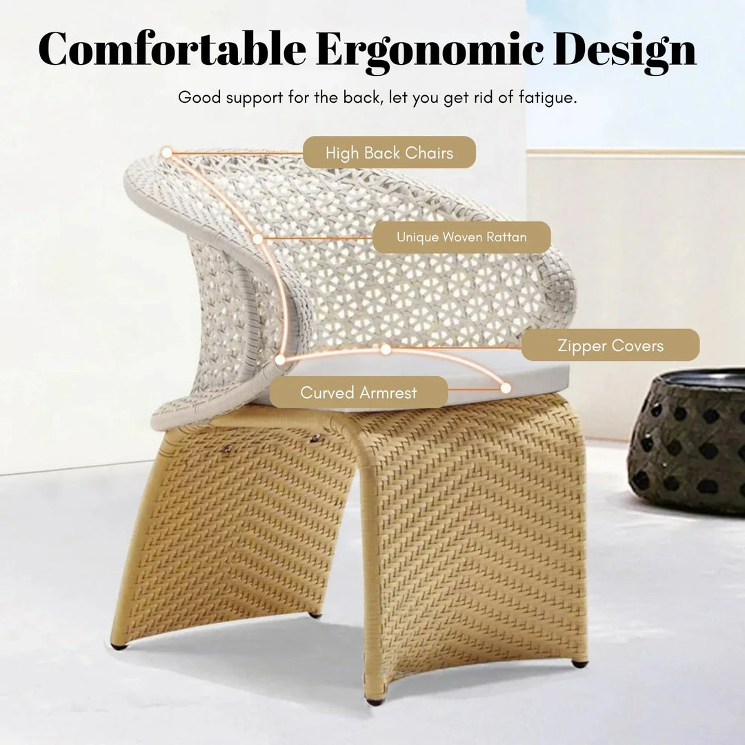 Zola 7 Pieces Outdoor Wicker Dining Set with Double Tone Armchairs