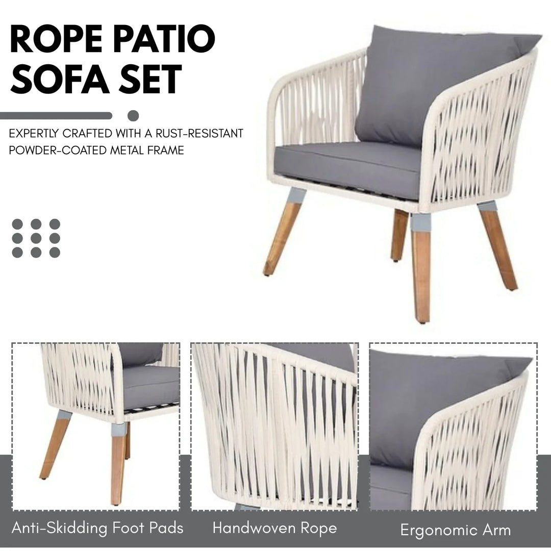 Vada Outdoor Rope 4-Piece Sofa Set (White & Grey)