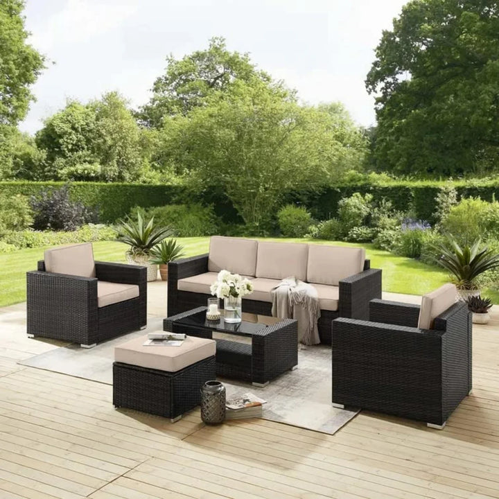 Yashasvi Outdoor 5 Piece HDPE Wicker Conversation Sofa Set