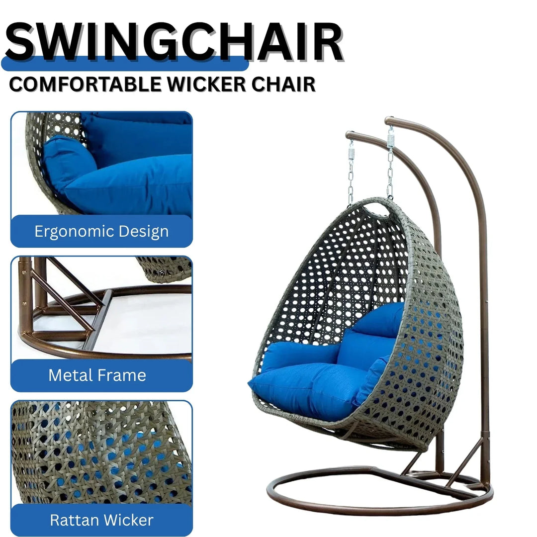 Guo Double Seater Hanging Swing Chair (Dark Brown/Royal Blue)