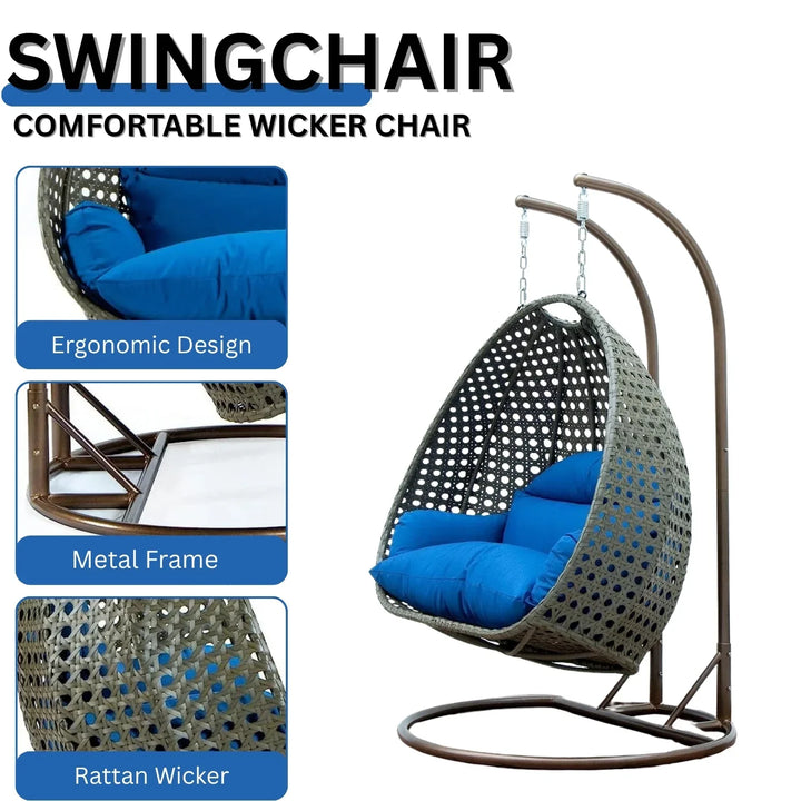 Guo Double Seater Hanging Swing Chair (Dark Brown/Royal Blue)