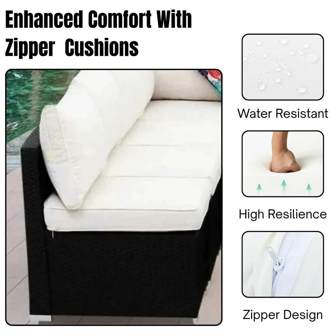 Ranya Outdoor Garden Conversation Sofa Set (Black/Off-White)