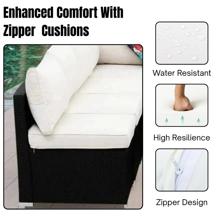 Ranya Outdoor Garden Conversation Sofa Set (Black/Off-White)