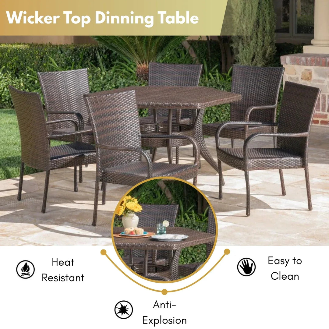 Kalila Outdoor All-Weather Resistant Rattan Wicker 7-Piece Dining Set