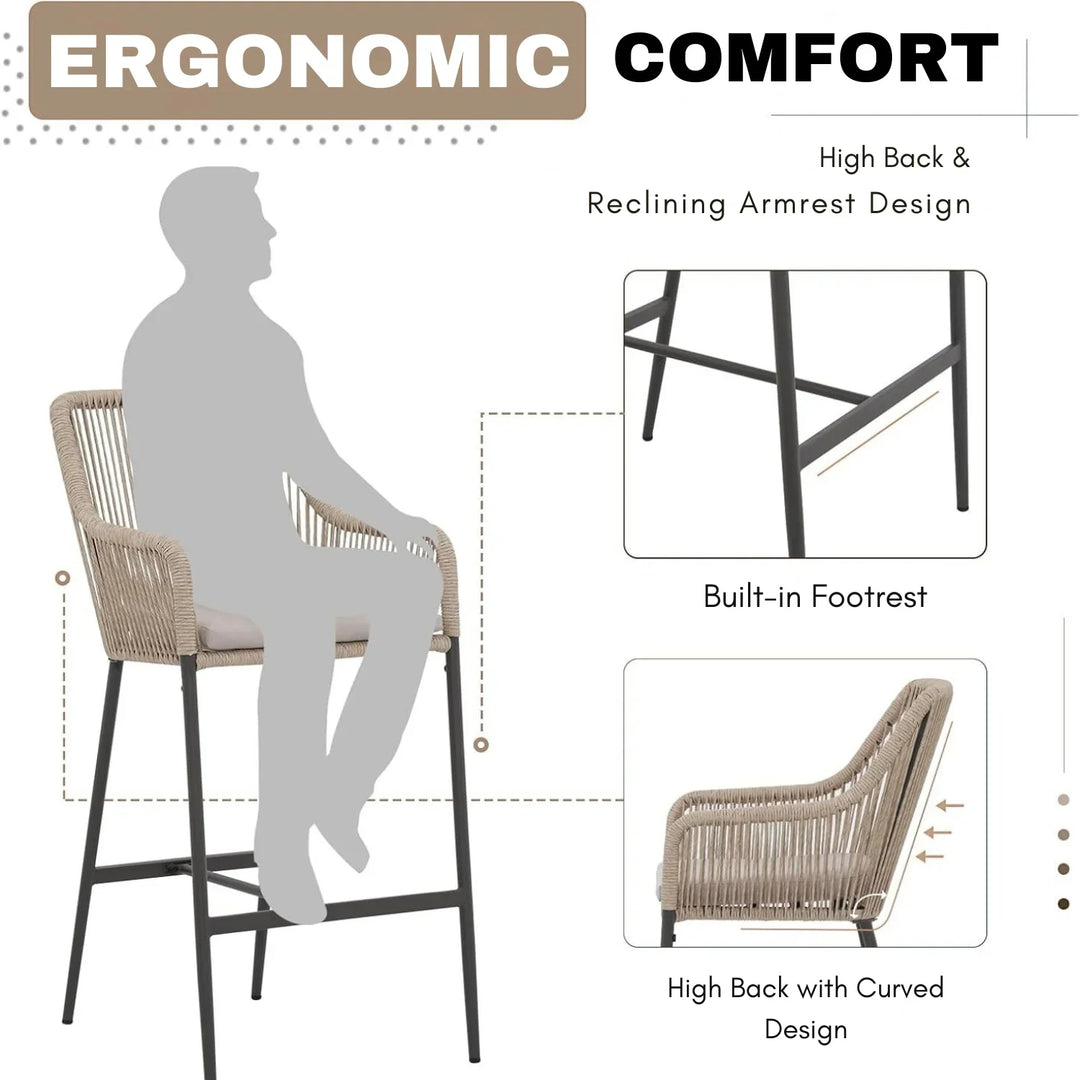 Ekatra Premium Outdoor Rope 5-Piece Bar Set With a High-Top Table