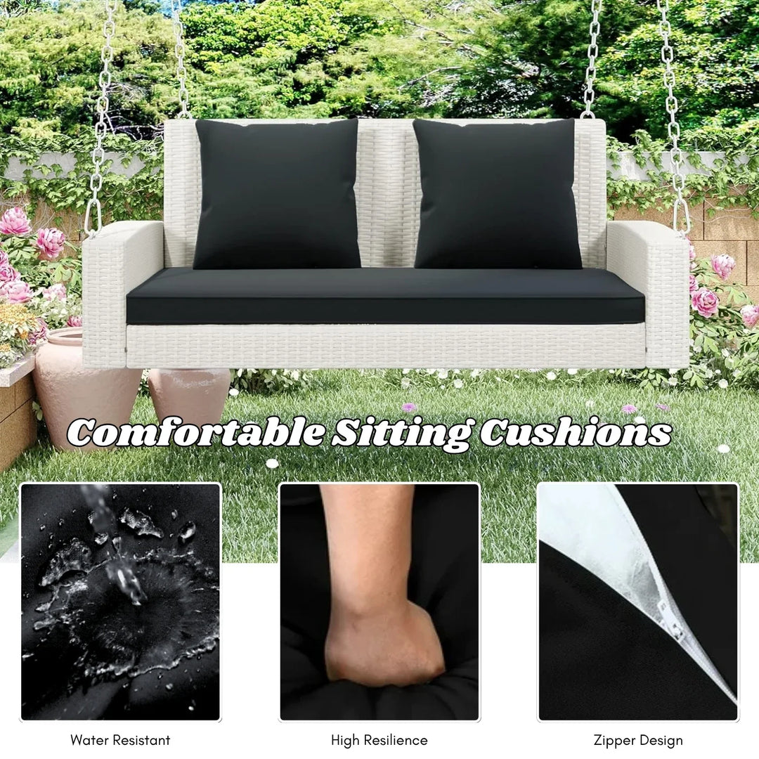 White Rattan Wicker Two Seater Sofa Swing