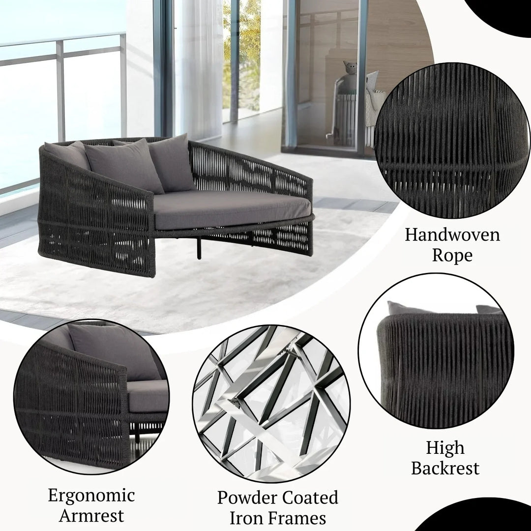 Elowen Outdoor Rope Braided Patio Furniture Daybed (Grey)