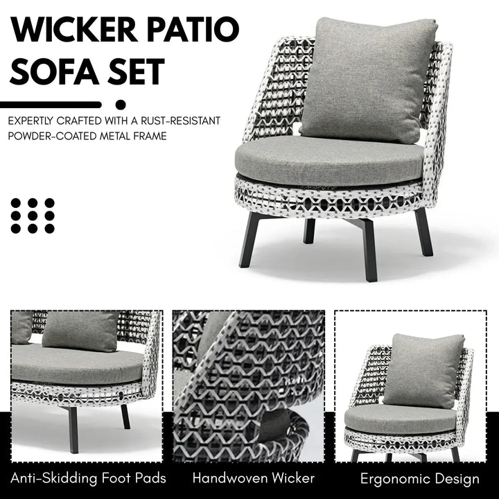 Lujayn Outdoor Double Tone Rattan Wicker  Sofa Set