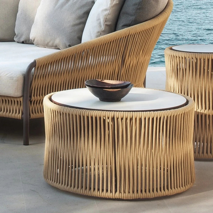 Roxane Outdoor Patio Rope Daybed With Center and Side Tables