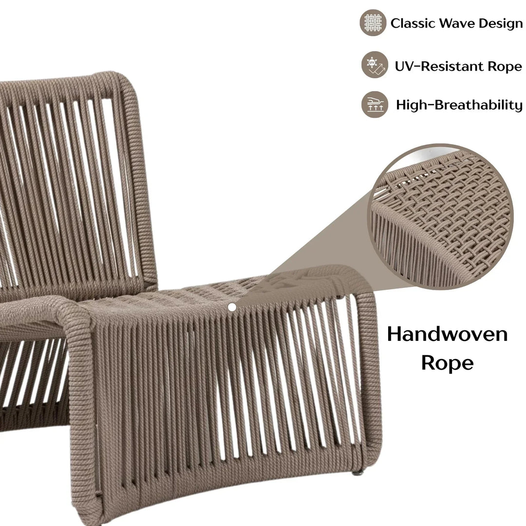 Cestino Outdoor Patio Seating Set 2 Chairs and 1 Table Set (Beige) Braided & Rope