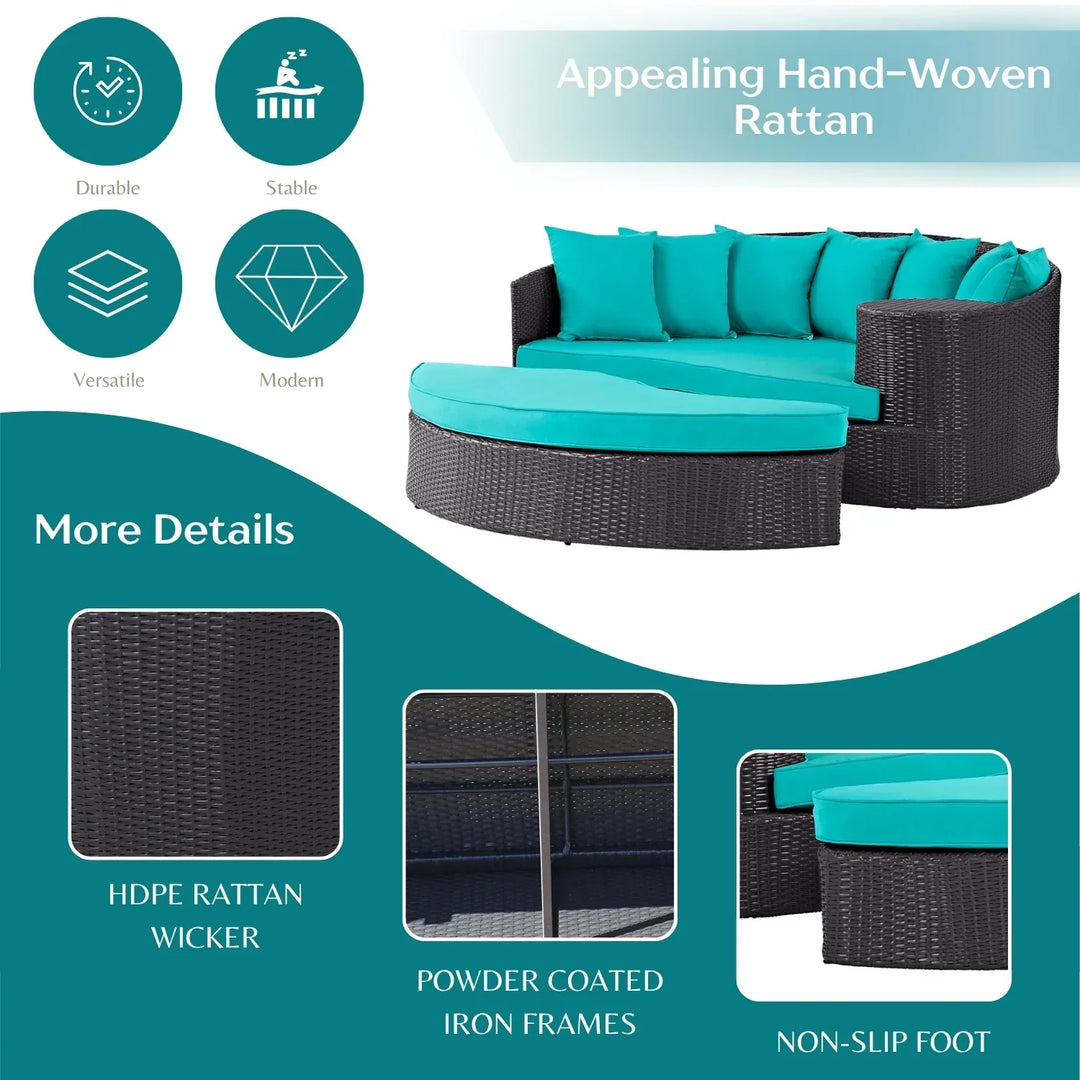 Senta Outdoor Rattan Wicker Daybed (Dark Brown & Turquoise Blue)
