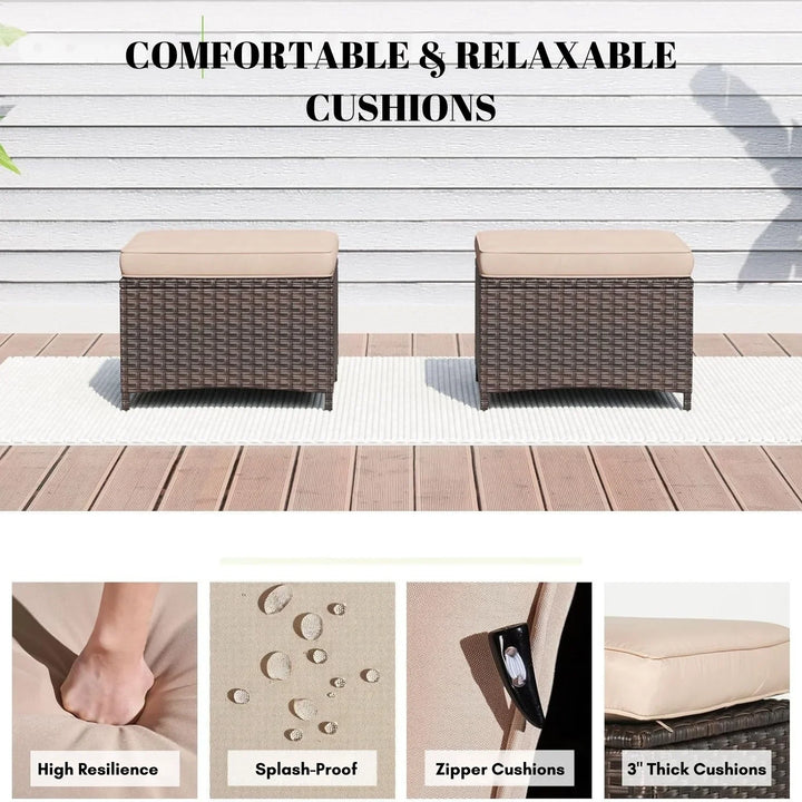 Set of 2 Outdoor Rattan Wicker Ottomans