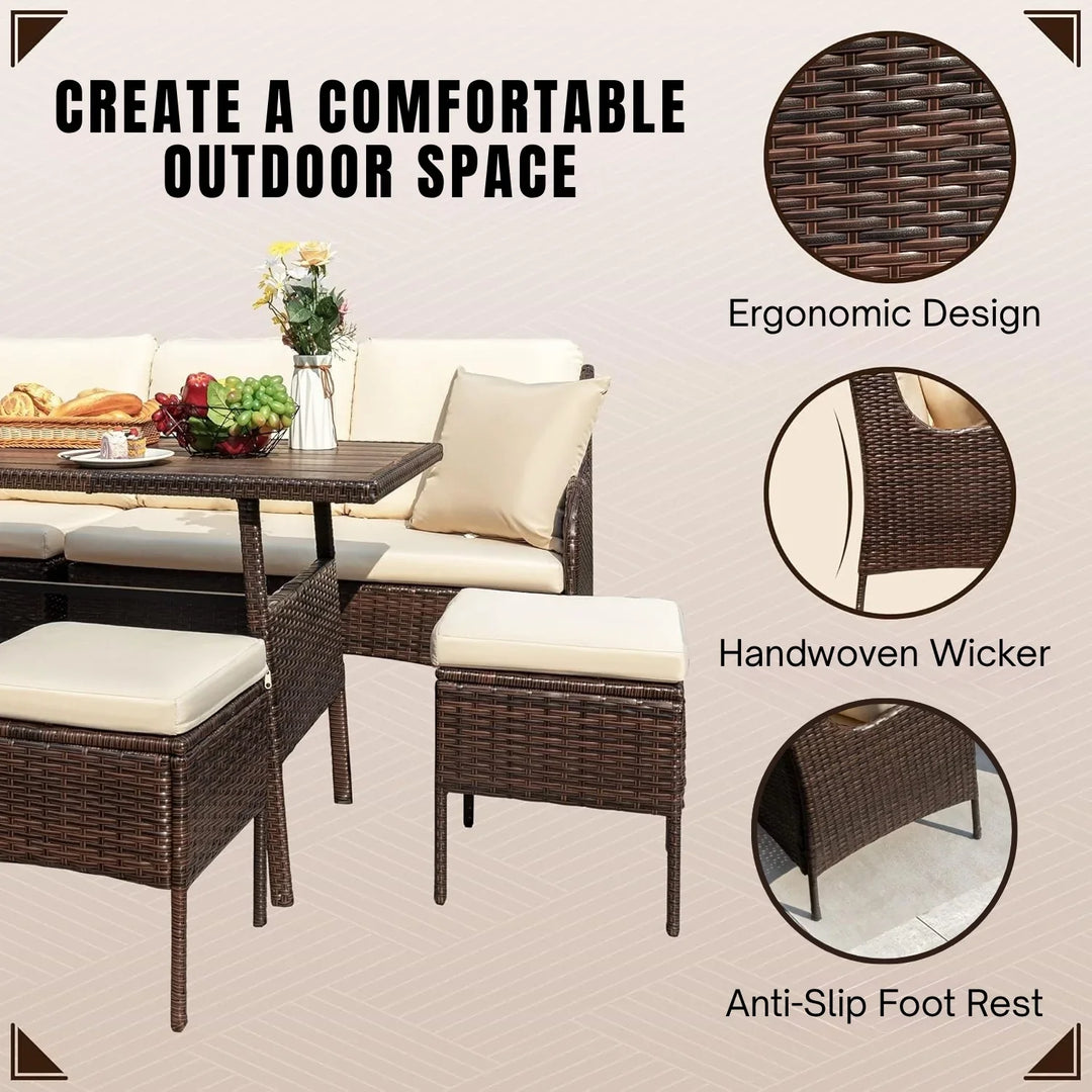 Lei 6 Piece Outdoor Patio Furniture Set (Dark Brown & Cream)