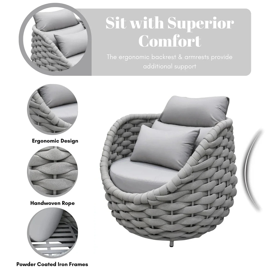 Minami Nest Shape 3-Piece Hand-Woven Rope Patio Set