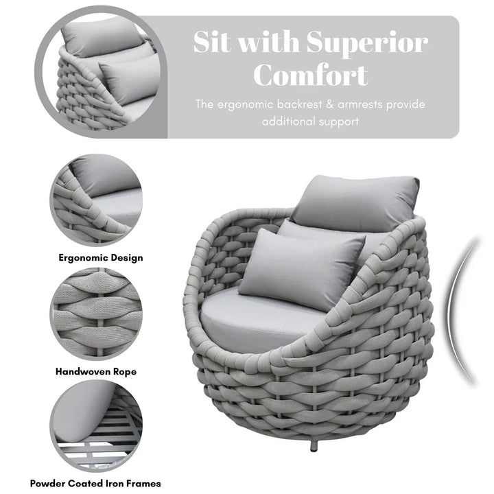 Minami Nest Shape 3-Piece Hand-Woven Rope Patio Set