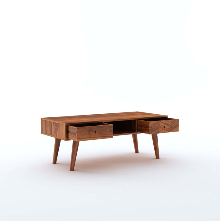 Simon Solid Sheesham Wood Coffee Table With Two Drawer Storage - 1 Year Warranty Tables