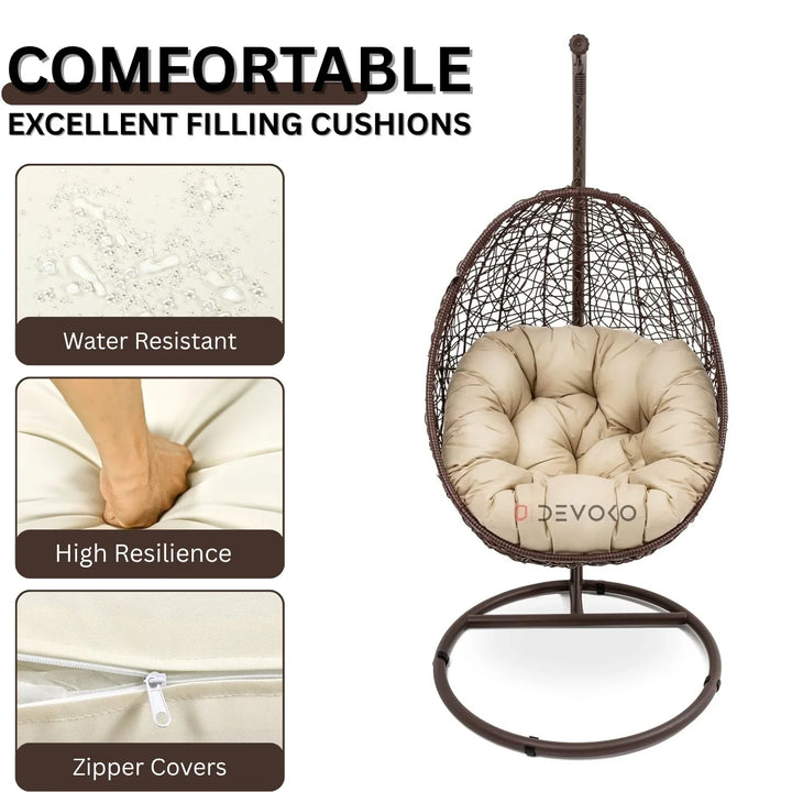 Single Seater Rattan & Wicker Swing (Brown & Cream)