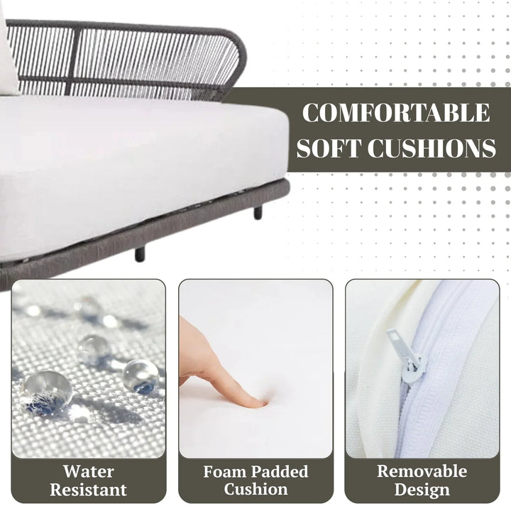 Faustina Outdoor Grey Rope Patio Daybed With Off-White Cushion