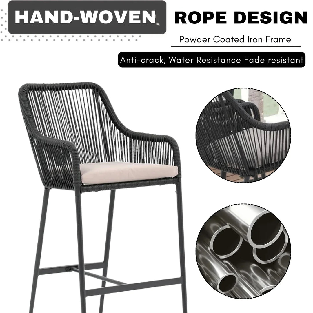 Deepali Premium Outdoor Rope 5-Piece Bar Set With a High-Top Table
