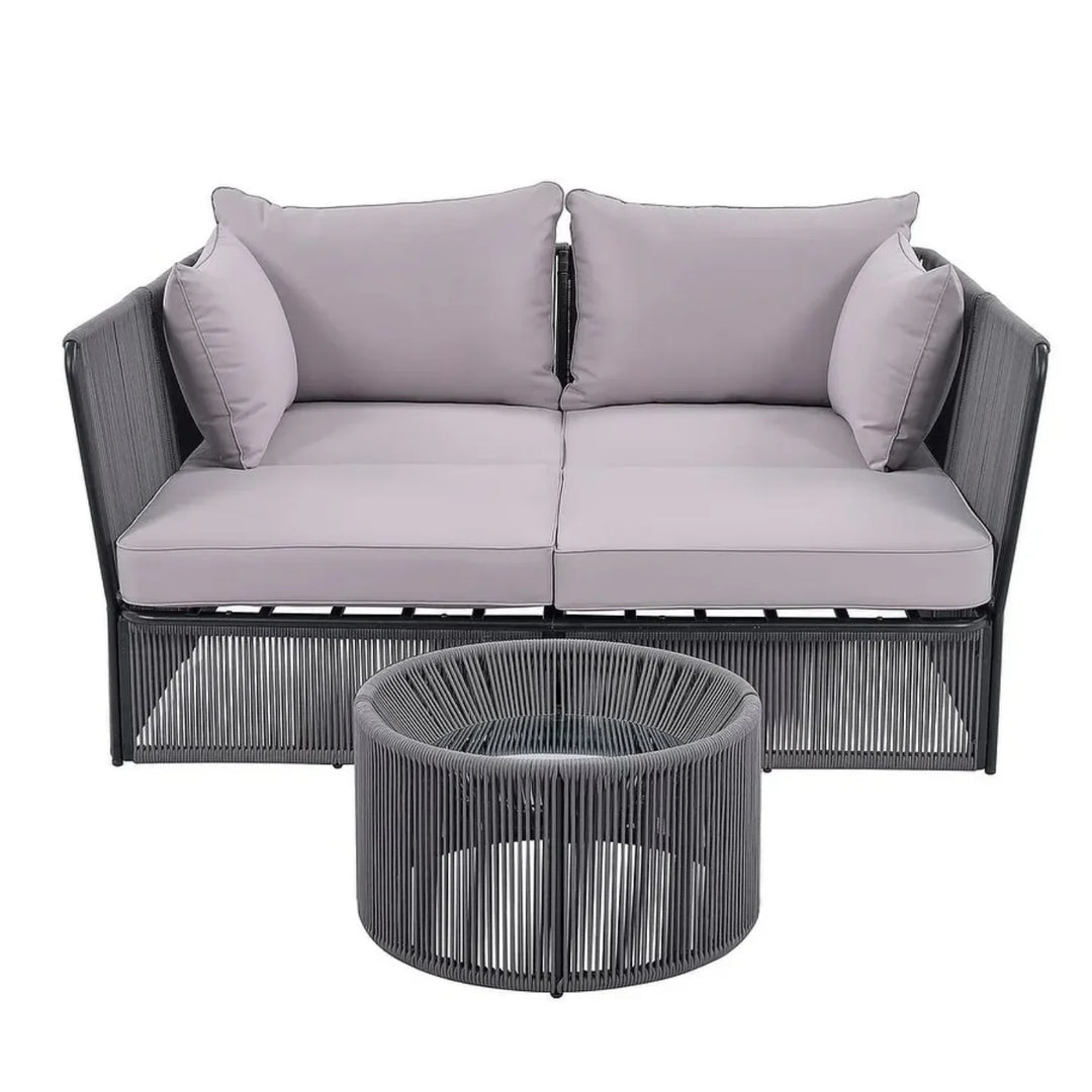 Bilha Outdoor Rope 2 Seater Patio Daybed With Side Table