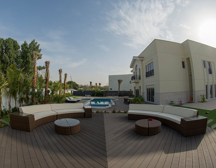 Rossi Outdoor Patio Round Sofa Set 8 Seater , 1 Side table and 2 Center Table (Brown)