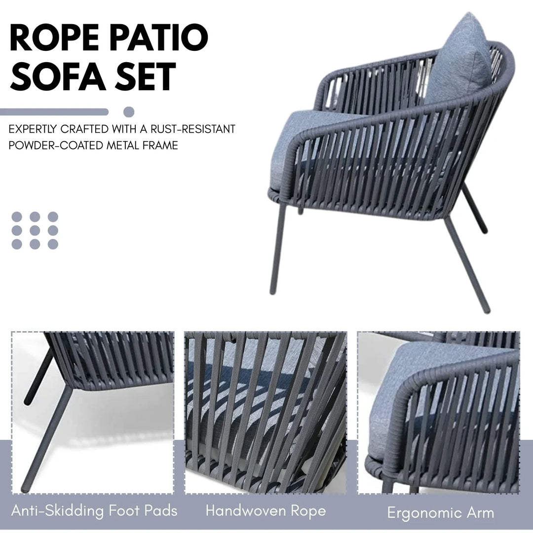 Valencia 4-Piece Outdoor Rope Patio Sofa Set (Grey)