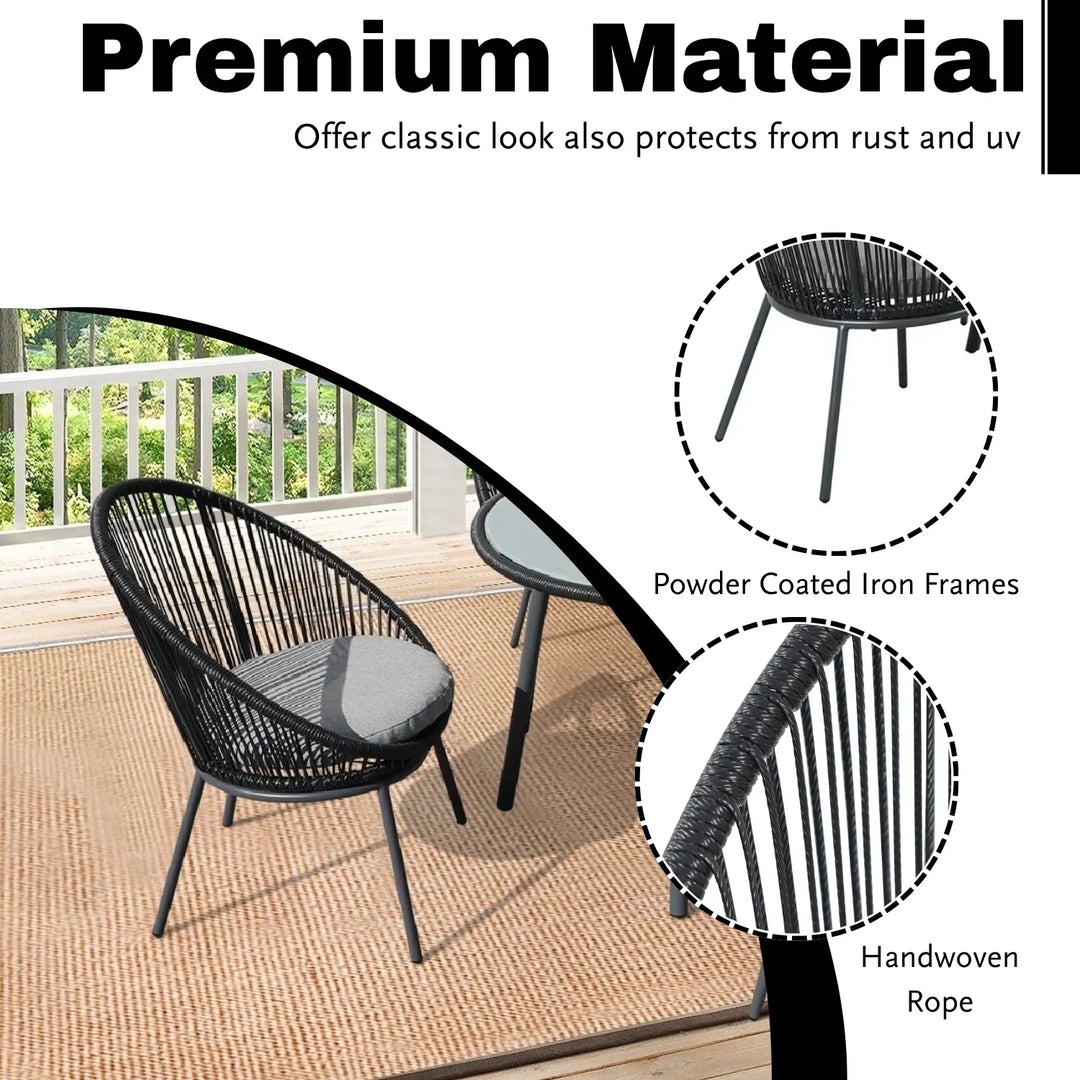 Morgan 5-Piece Outdoor Patio Dining Set with Rope Chairs & Glass Top Table