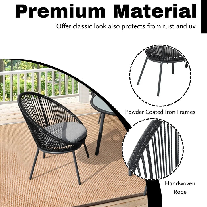 Morgan 5-Piece Outdoor Patio Dining Set with Rope Chairs & Glass Top Table