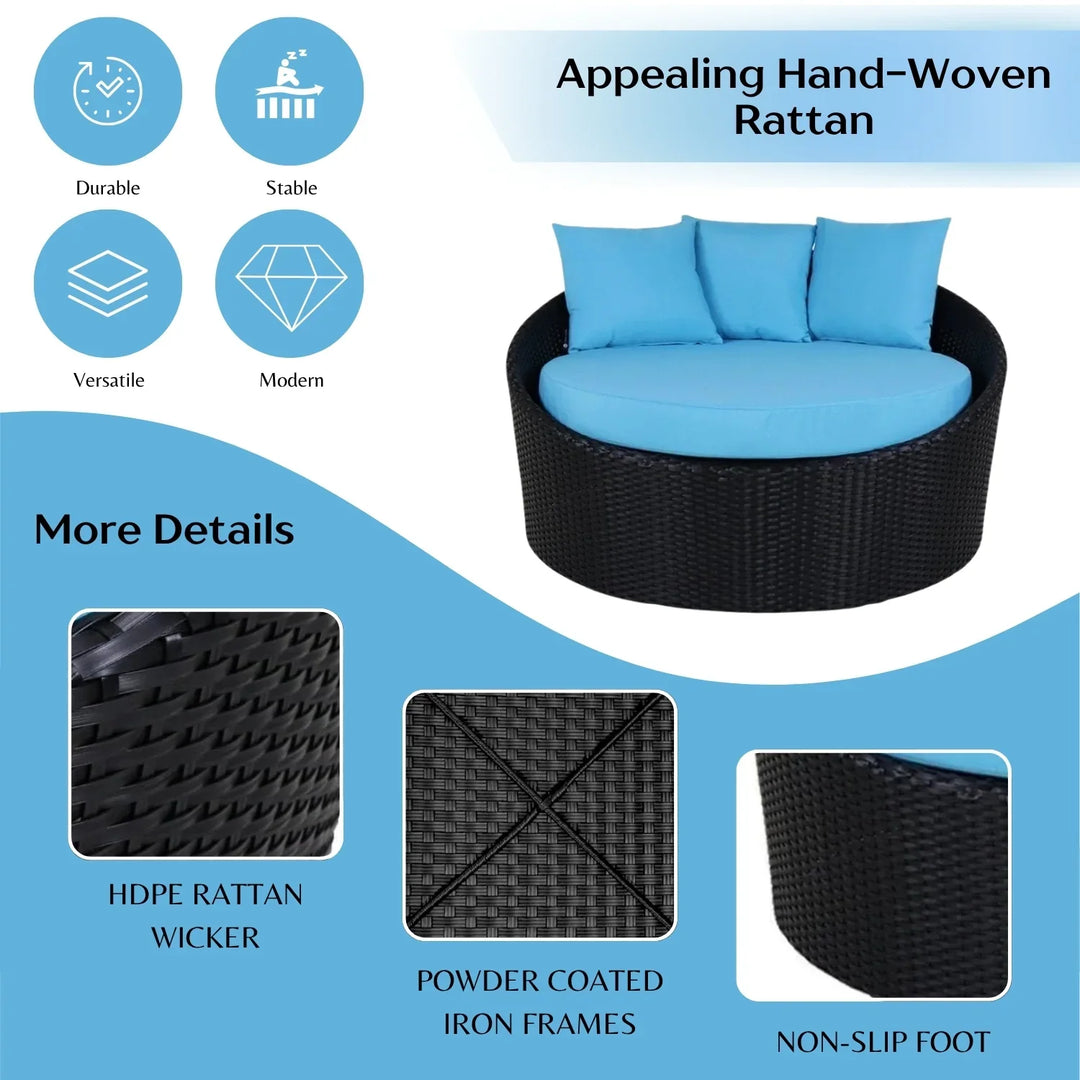 Johanne Outdoor Rattan Wicker Daybed with Glass Top Table