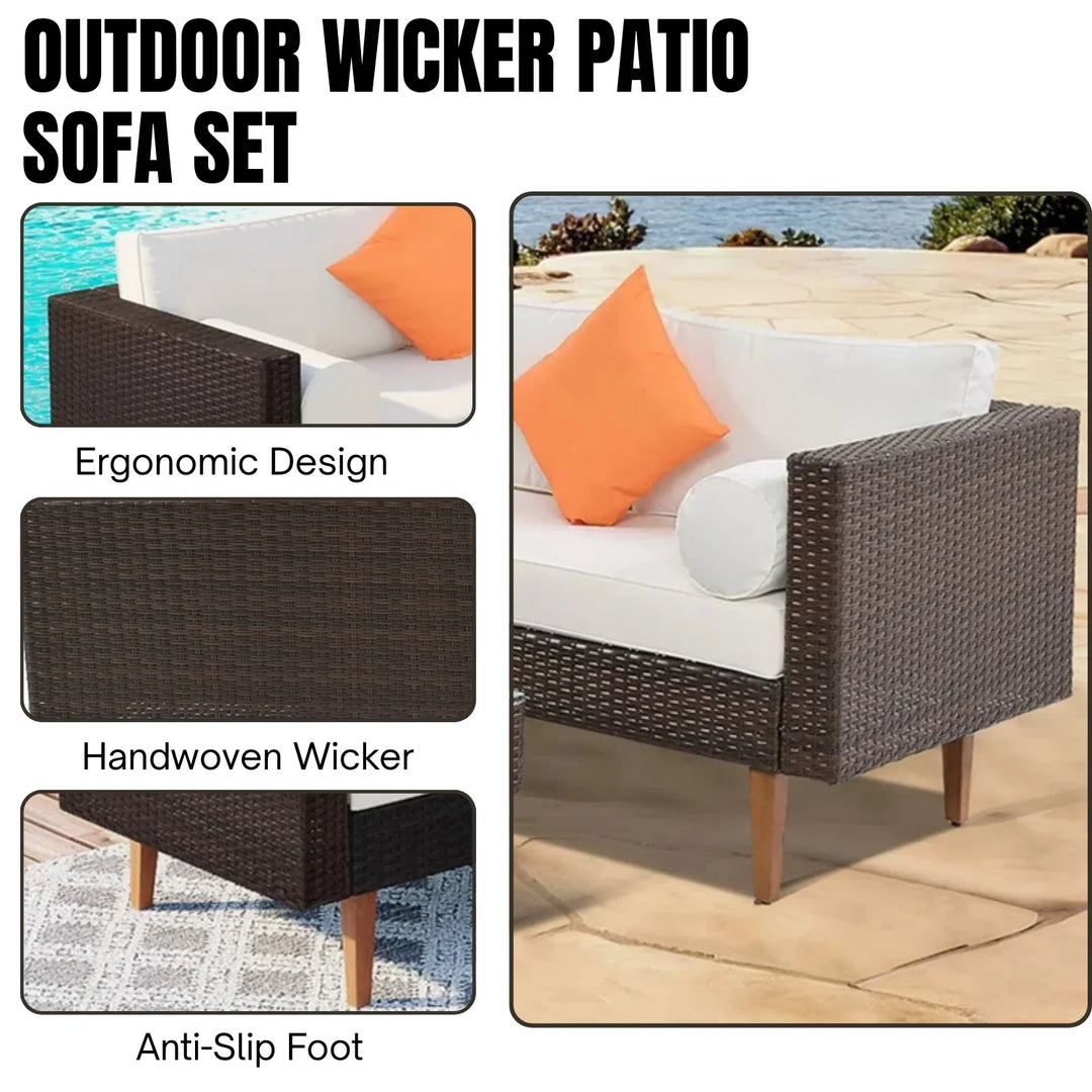 Manuela 3-Pieces Outdoor Wicker  L-Shape Sofa Set