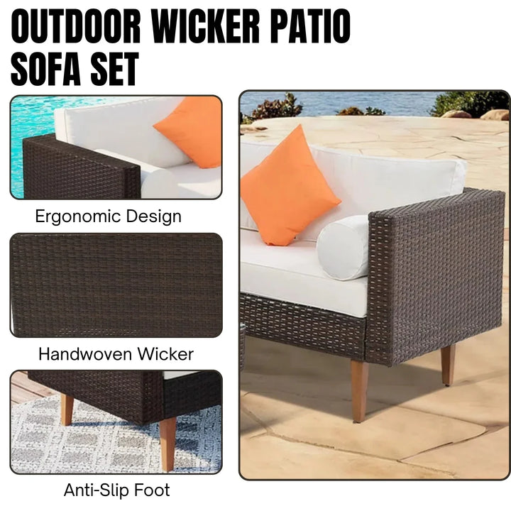Manuela 3-Pieces Outdoor Wicker  L-Shape Sofa Set