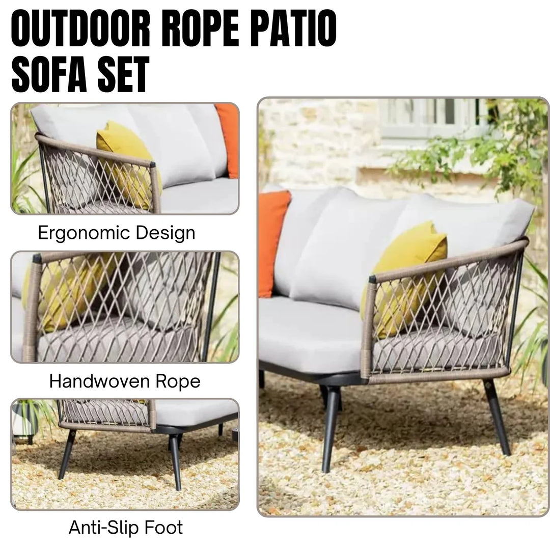 Genevieve Outdoor L-Shape All Weather Handwoven Rope Sofa Set