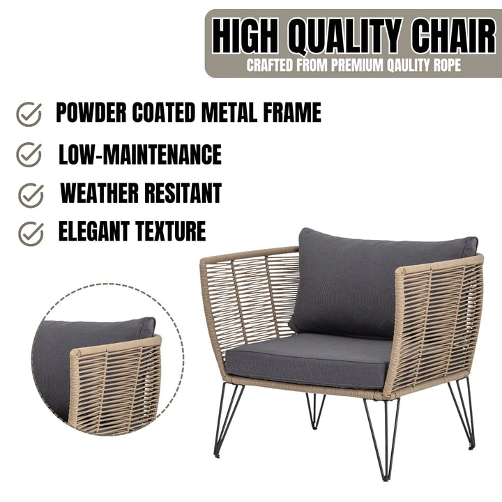 Rahma Outdoor Rope 1 Piece Patio Single Seater Sofa