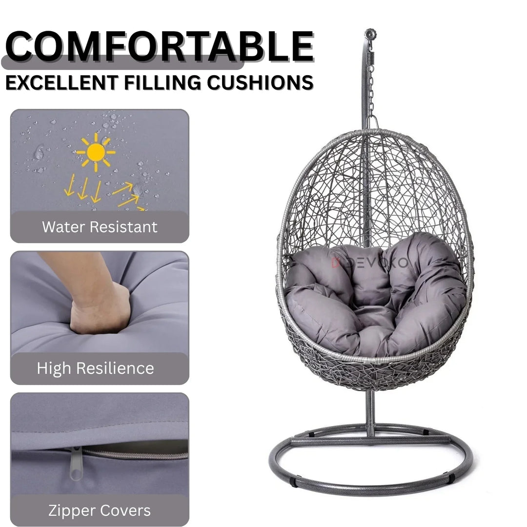 Single Seater Rattan & Wicker Swing (Grey)