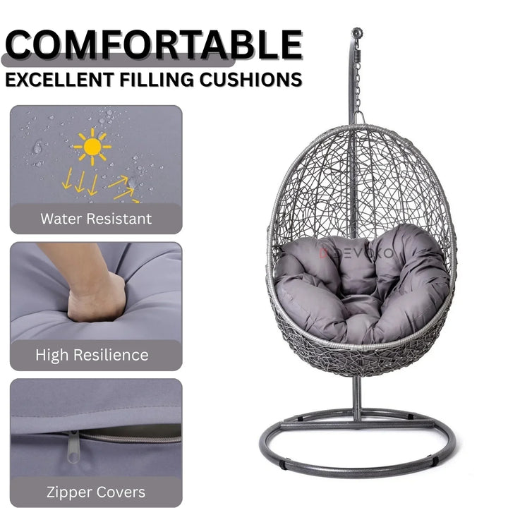 Single Seater Rattan & Wicker Swing (Grey)