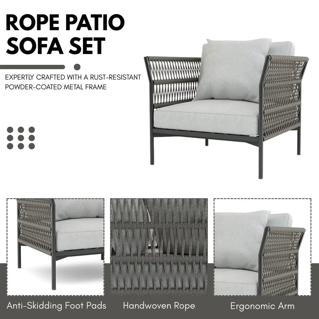 Denali Outdoor Rope 7-Seater Sofa Set With Glass Top Table