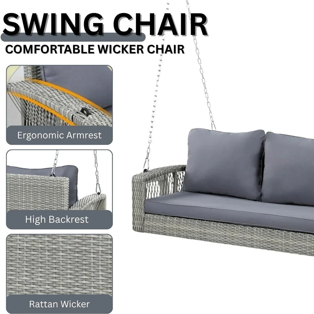 Isolde Outdoor Large HDPE Wicker 3-Person Porch Swing