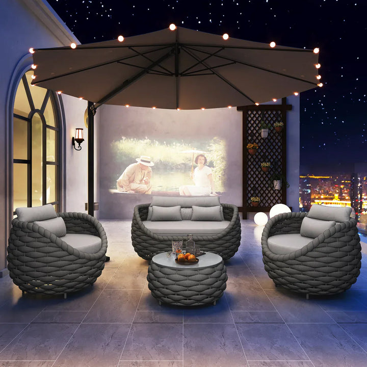 Eiva Outdoor Sofa Set 2 Seater, 2 Single seater and 1 Center Table (Light Grey) Braided & Rope