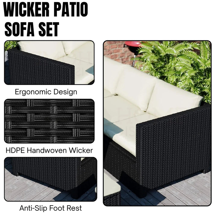 Thea 6-Piece Outdoor Wicker Patio Dining Set – Black/Cream