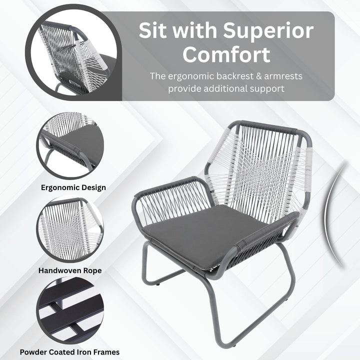 Elara Outdoor Rope Double Tone 3-Piece Patio Set