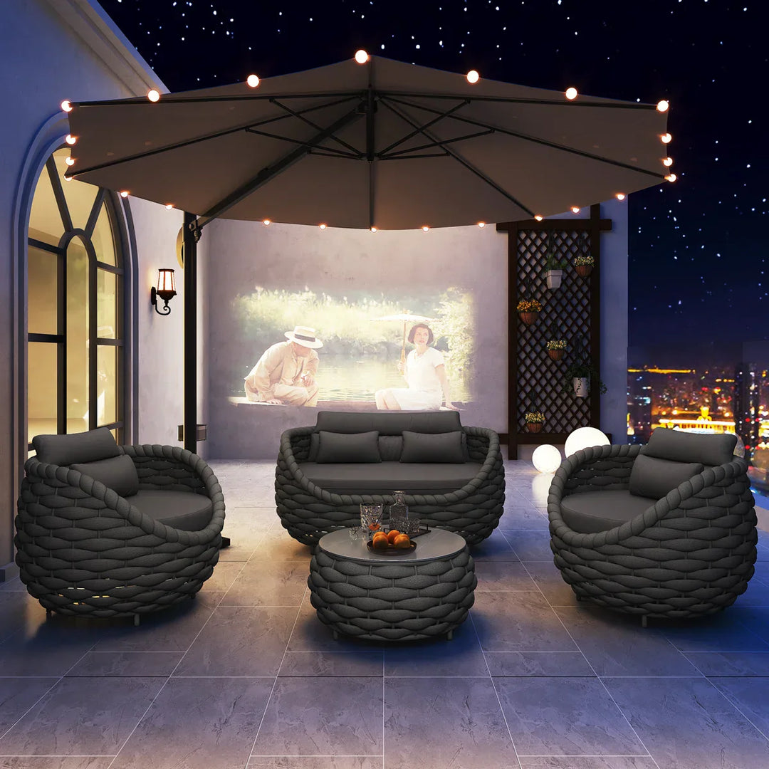 Oligon Outdoor Sofa Set 2 Seater, 2 Single seater and 1 Center Table (Dark Gery) Braided & Rope