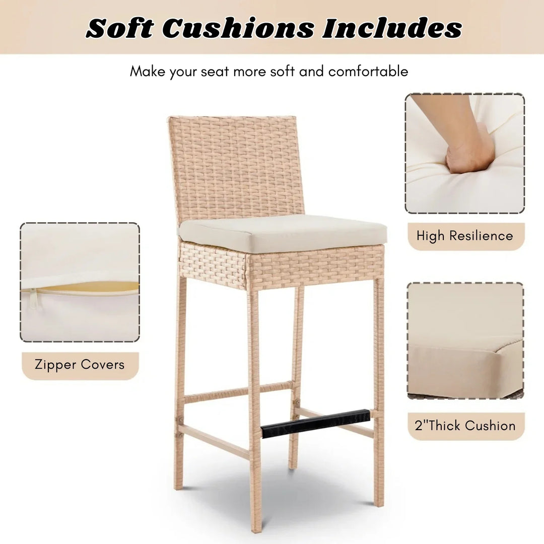 Sybille Outdoor Rattan Wicker Bar Chairs Set of 2