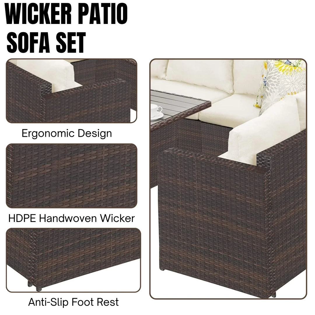 Raffaella 6-Pieces L-Shape Patio Rattan Dining Set