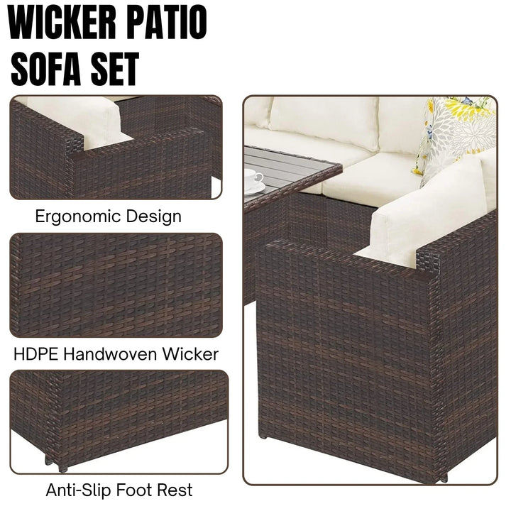 Raffaella 6-Pieces L-Shape Patio Rattan Dining Set