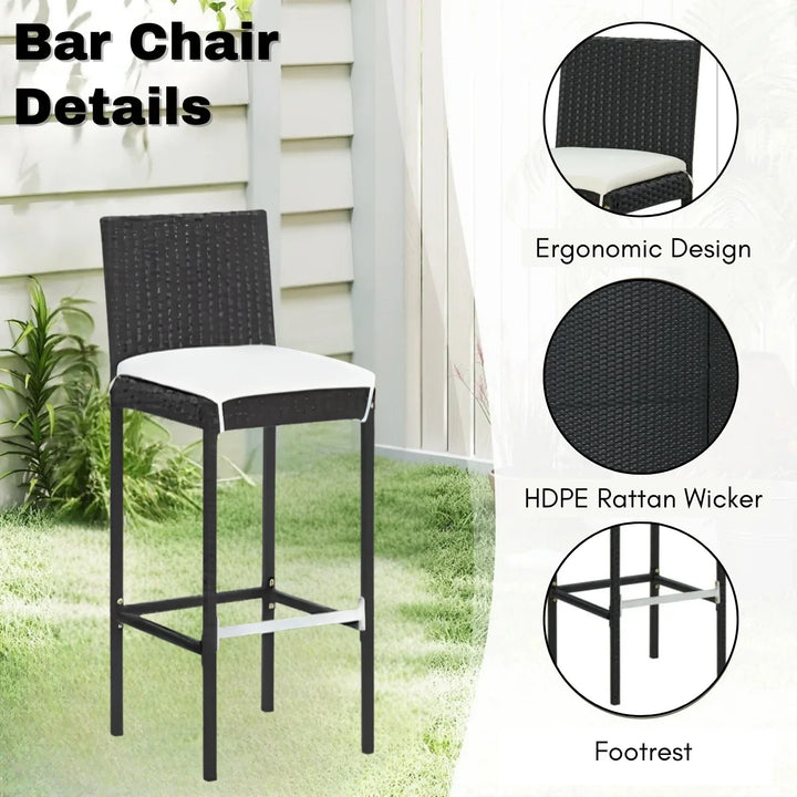 Qing 5-Piece Outdoor Rattan Wicker Bar Set with Wicker Top Table