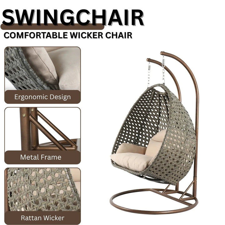 Baozhai Double Seater Hanging Swing Chair (Dark Brown/Cream)