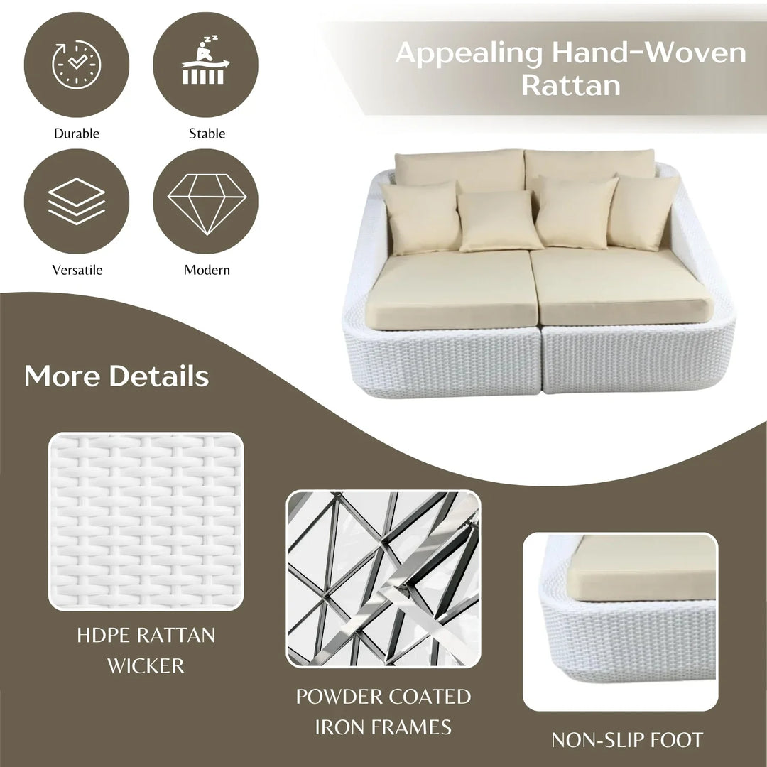 Patio Rattan & Wicker Double Conversation Daybed