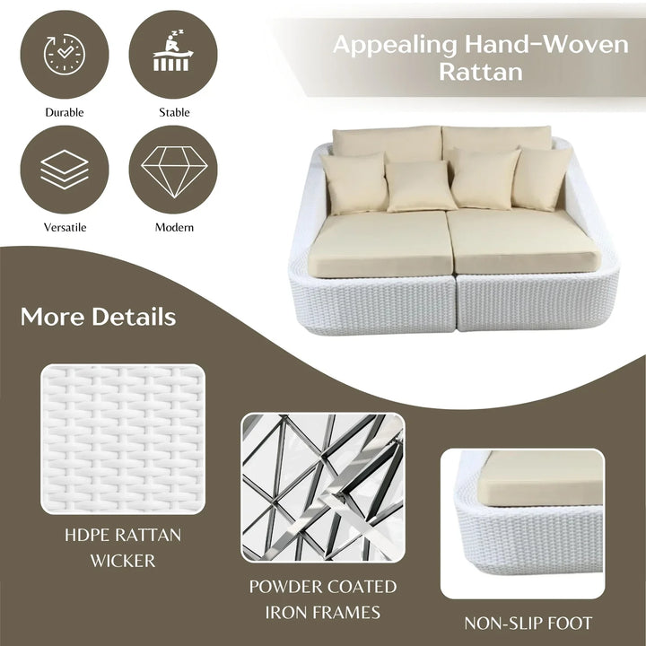 Patio Rattan & Wicker Double Conversation Daybed