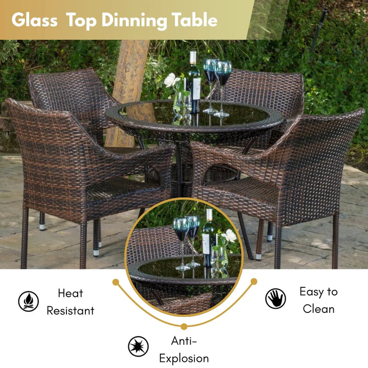 Lopamudra Outdoor All-Weather Resistant Rattan Wicker 5-Piece Dining Set