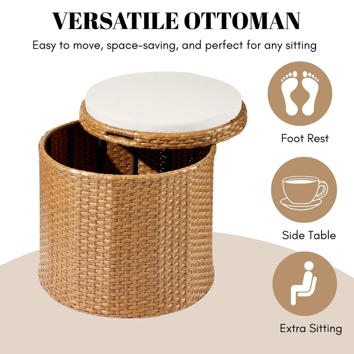 Round Wicker Ottoman for Patio & Backyard